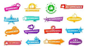 Recommend labels, stickers and tags with thumb up vector