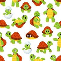 Cartoon baby turtle characters seamless pattern vector