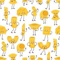 Cartoon pasta characters seamless pattern vector