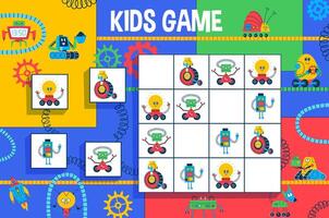 Sudoku kids game with cartoon robots and droids vector