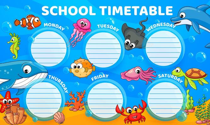 Underwater animals education timetable schedule