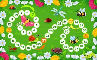 Step board game with cartoon insect characters vector