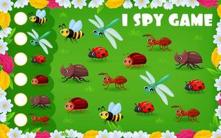 I spy game of cartoon insect characters on meadow vector