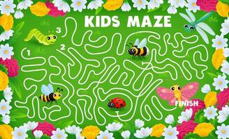 Labyrinth maze game with cartoon insect characters vector