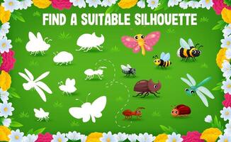 Find a correct shadow of cartoon insect characters vector