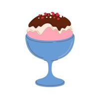 Yoghurt ice cream with chocolate topping in glass vector