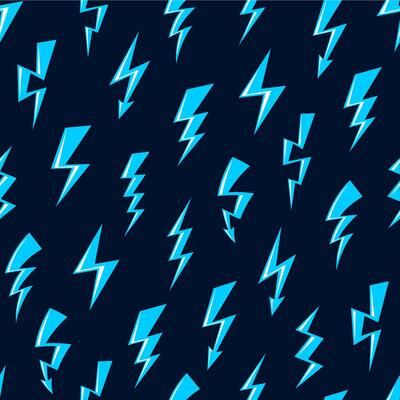 Cartoon blue lightnings, flashes seamless pattern
