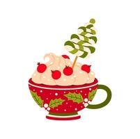 Mug of tasty drink, eggnog with whipped cream vector