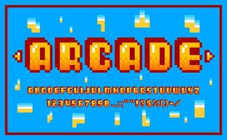 Arcade pixel font, 8 Bit game type or typeface vector