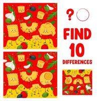 Find differences game, italian pasta characters vector