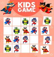 Sudoku riddle game with cartoon superhero animals vector