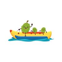 Cartoon durian fruits team row on kayak in ocean vector