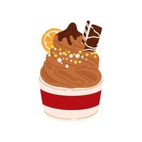 Chocolate ice cream with topping, summer dessert vector