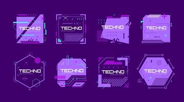 Glitch tech banners, technology abstract frames vector