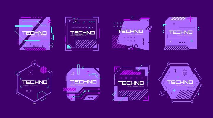 Glitch tech banners, technology abstract frames