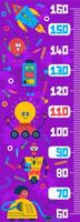 Kids height chart ruler, cartoon robots and droids vector