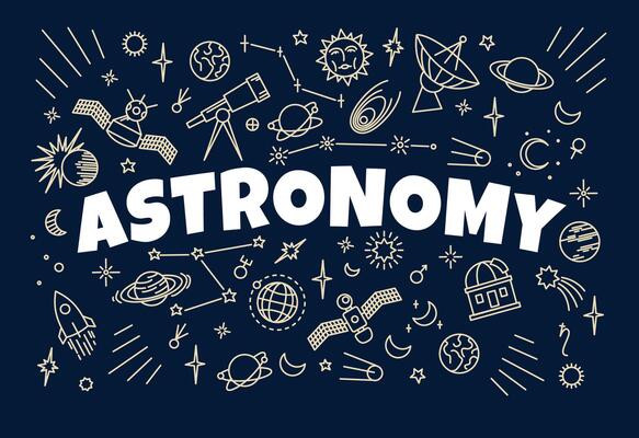Astronomy background, space signs and symbols