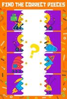 Find the correct pieces of cartoon robots, droids vector