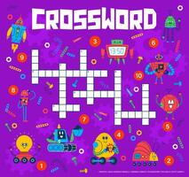 Crossword quiz game, robots and droids puzzle grid vector