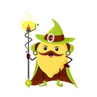 Cartoon ripe lemon fruit wizard magician character vector