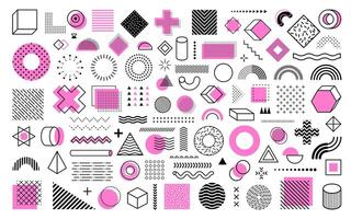 Memphis geometric shapes and patterns elements set vector