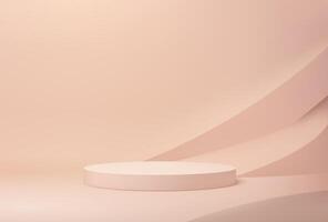 Beige or coral round podium, empty pedestal mockup vector