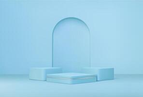 Blue podium with arch 3d realistic platform vector