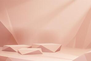 Beige or coral podium, empty platforms background vector