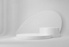 Grey podium, white pedestals realistic mockup vector