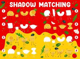 Shadow matching game with italian pasta characters vector