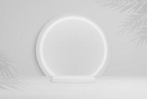 Grey round podium with palm leaves 3d platform vector