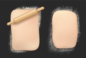 Realistic bakery dough with flour and rolling pin vector