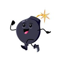 Cartoon bomb character with grin and burning fuse vector