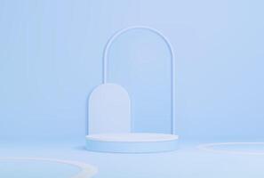Blue podium, gallery round pedestal with arch vector
