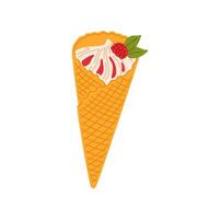 Icecream in waffle cone isolated cream dessert vector
