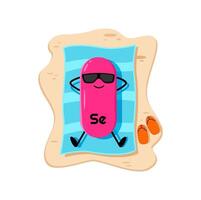 Cartoon selenium micronutrient character sunbathe vector