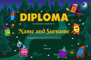 Kids diploma cartoon mineral micronutrient wizards vector