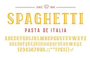 Italian pasta font or type, typeface and alphabet vector