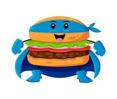 Cartoon fast food hamburger superhero character vector