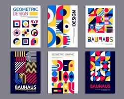 Geometric shapes patterns, abstract bauhaus poster vector