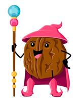 Cartoon walnut nut funny wizard warlock character vector