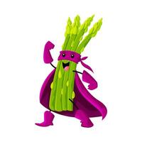 Cartoon cheerful asparagus superhero character vector