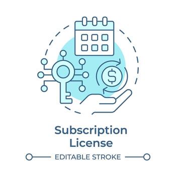 Subscription license soft blue concept icon. Pricing plan, software licensing. Round shape line illustration. Abstract idea. Graphic design. Easy to use in infographic, presentation vector