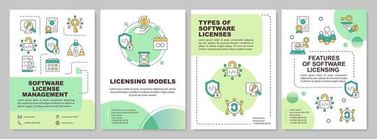 Software licenses models green circle brochure template. Leaflet design with linear icons. Editable 4 layouts for presentation, annual reports vector