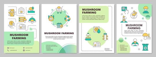 Mushroom farming green circle brochure template. Benefits. Leaflet design with linear icons. Editable 4 layouts for presentation, annual reports vector