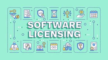 Software licensing cyan word concept. Subscription pricing plan. Open source code. Typography banner. Illustrationwith title text, editable icons color vector