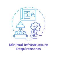 Minimal infrastructure requirement blue gradient concept icon. Mushroom farming benefit. Farming equipment. Round shape line illustration. Abstract idea. Graphic design. Easy to use in article vector