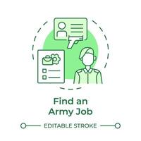 Find an army job green concept icon. Application process, employment resume. Gun license. Round shape line illustration. Abstract idea. Graphic design. Easy to use in infographic, presentation vector