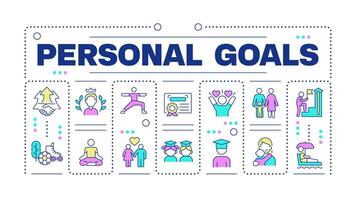 Personal goals word concept isolated on white. Self improvement. Career advancement. Goal setting. Creative illustration banner surrounded by editable line colorful icons vector