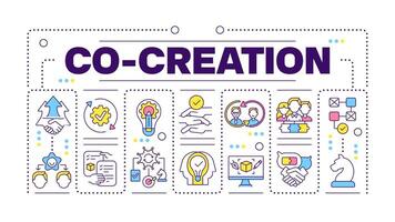 Co-creation word concept isolated on white. Teamwork collaboration. Creative process. Product design. Creative illustration banner surrounded by editable line colorful icons vector